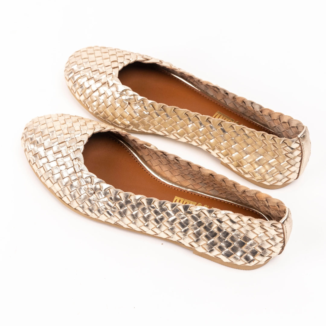 Gold Pure Leather Ballet Flats