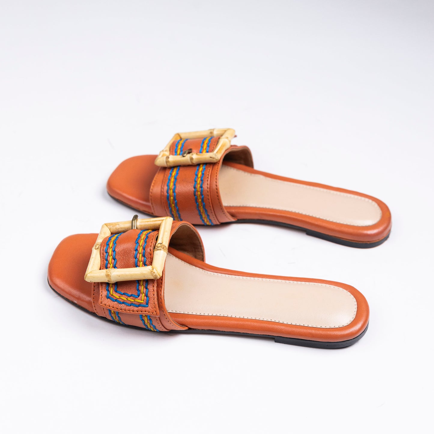 Hand Embroidered Orange Pure Leather Sandals