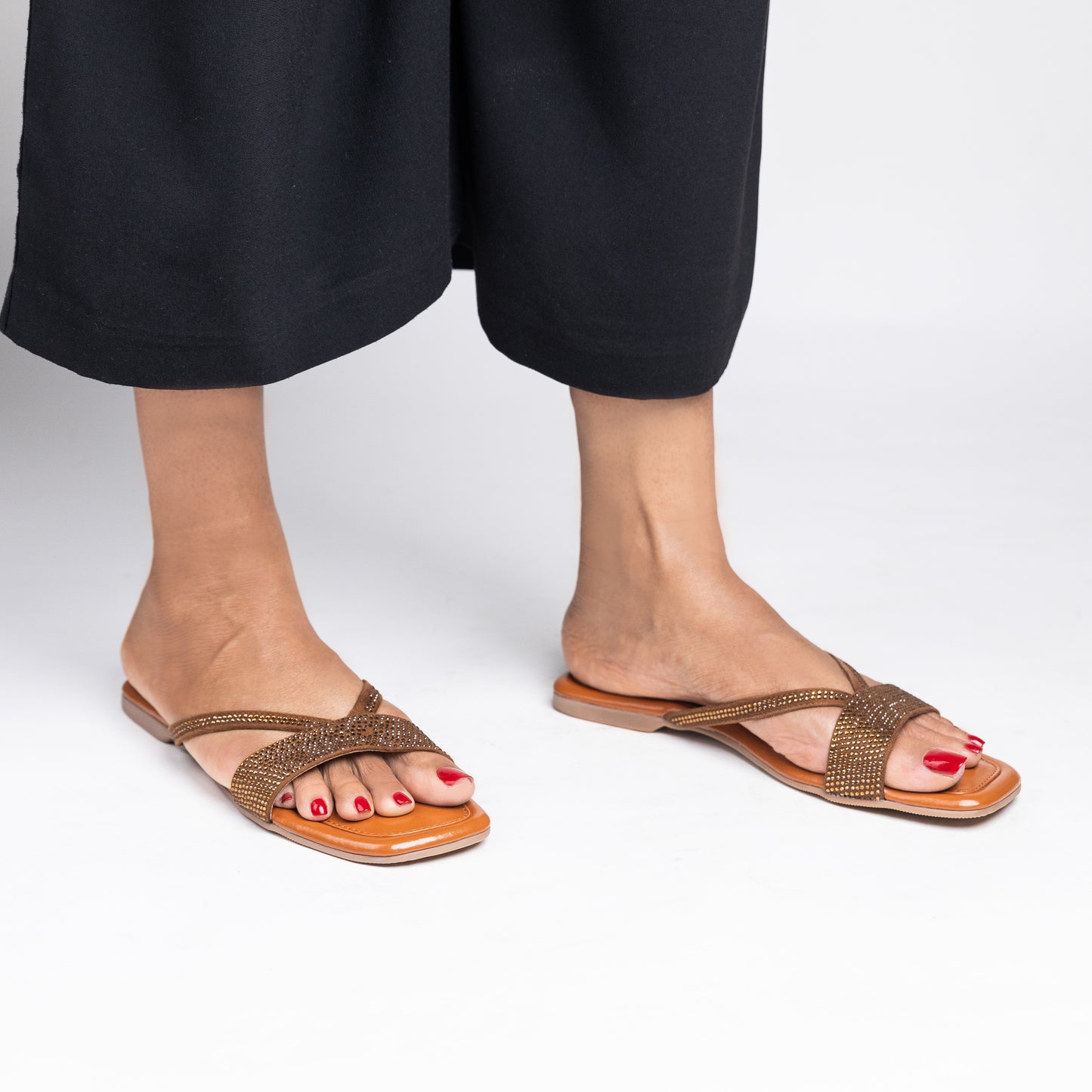 Faux Leather Vegan Black Strappy Sequins Sandals