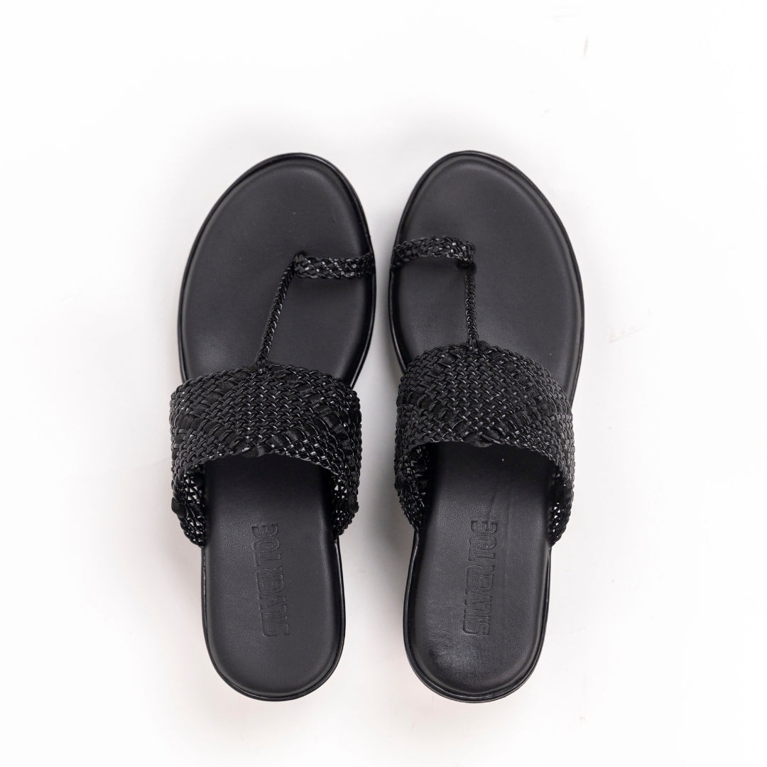 Vegan Black Braided Wedge Sandals