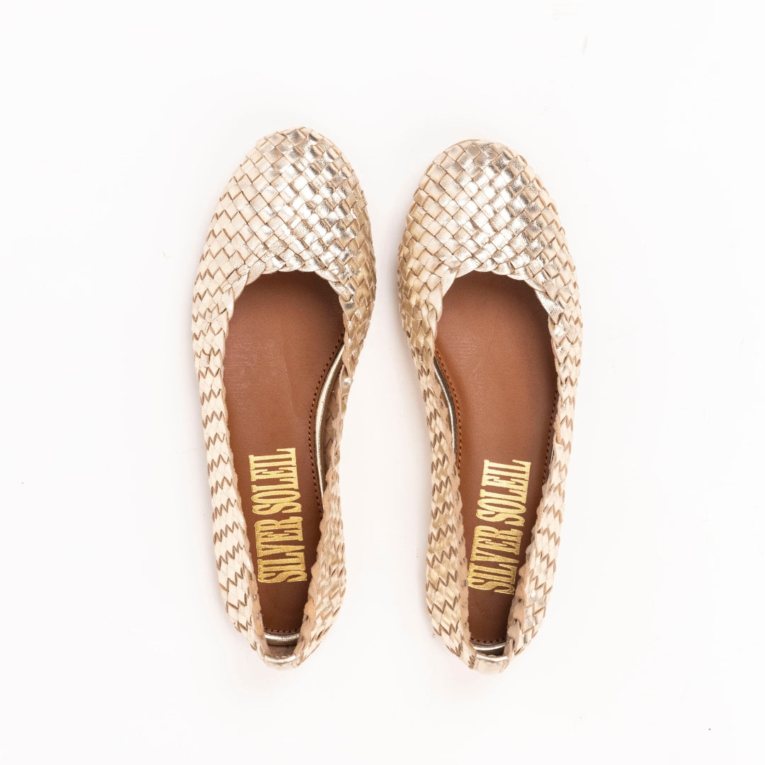 Gold Pure Leather Ballet Flats