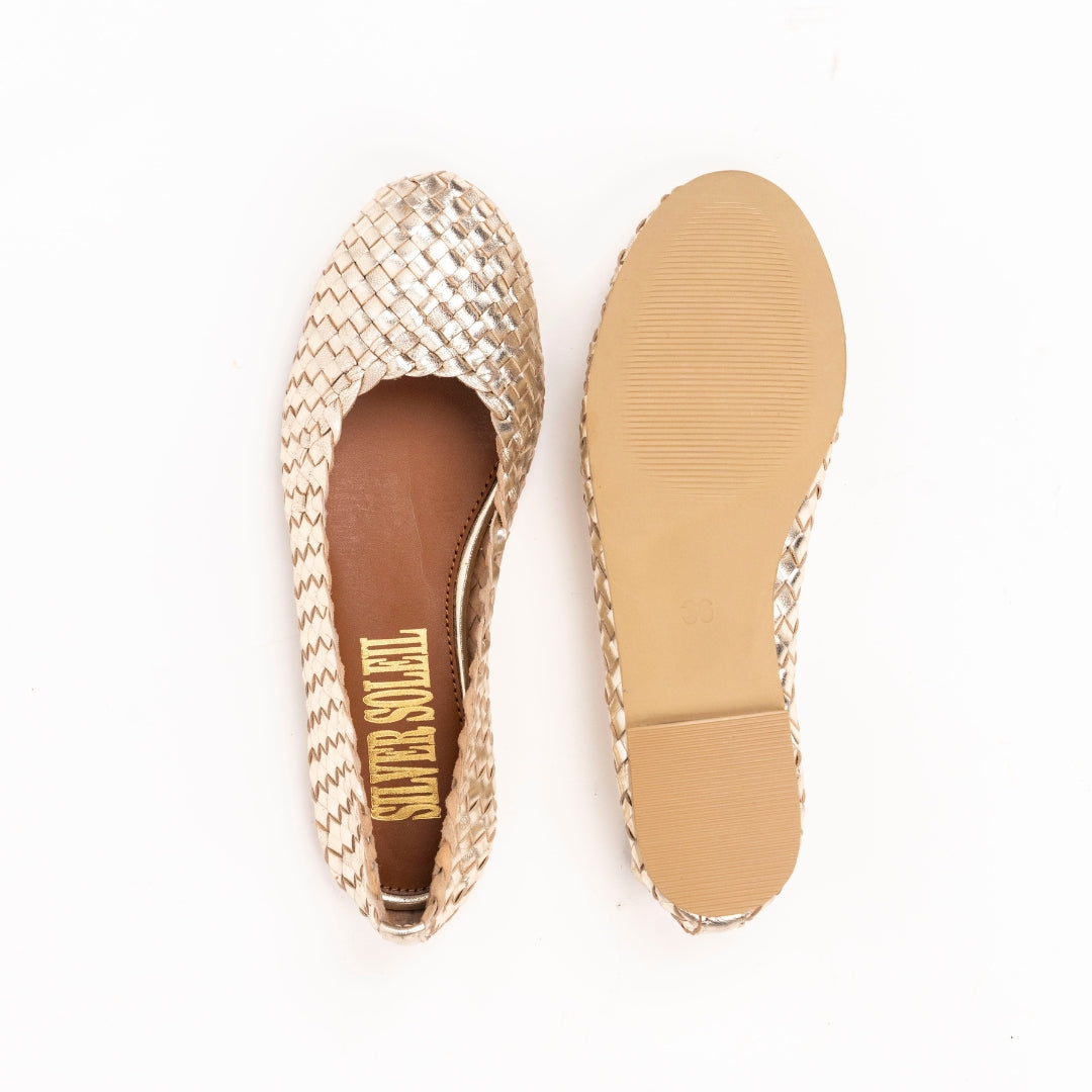 Gold Pure Leather Ballet Flats