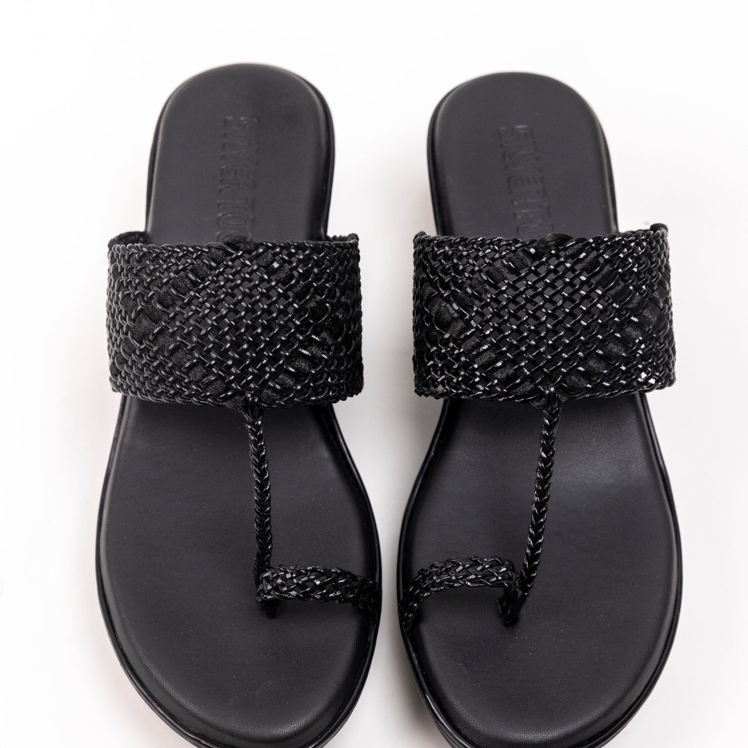 Vegan Black Braided Wedge Sandals