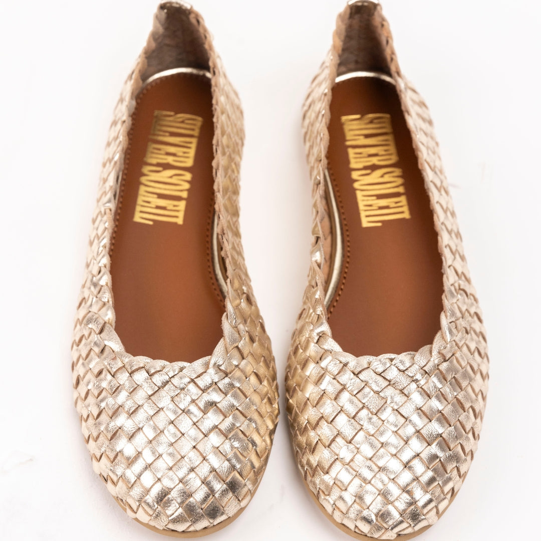 Gold Pure Leather Ballet Flats