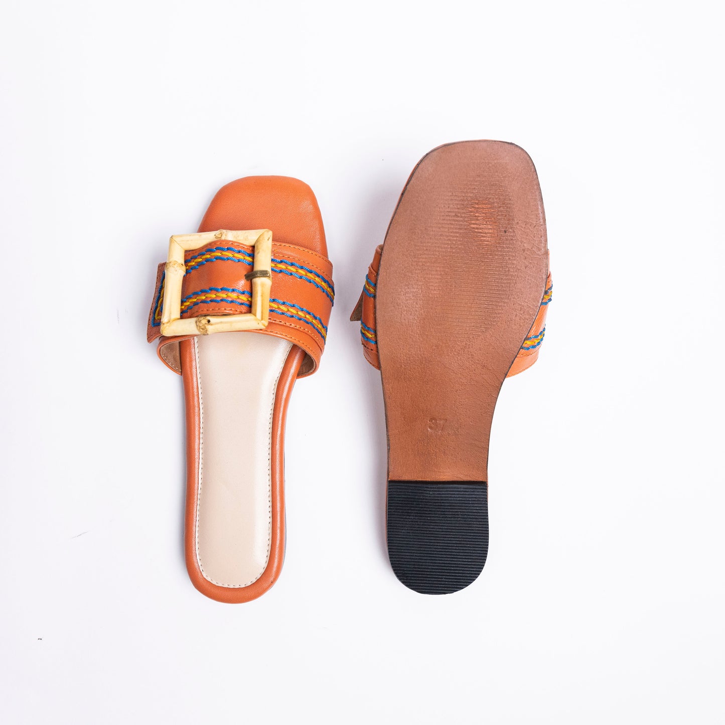 Hand Embroidered Orange Pure Leather Sandals