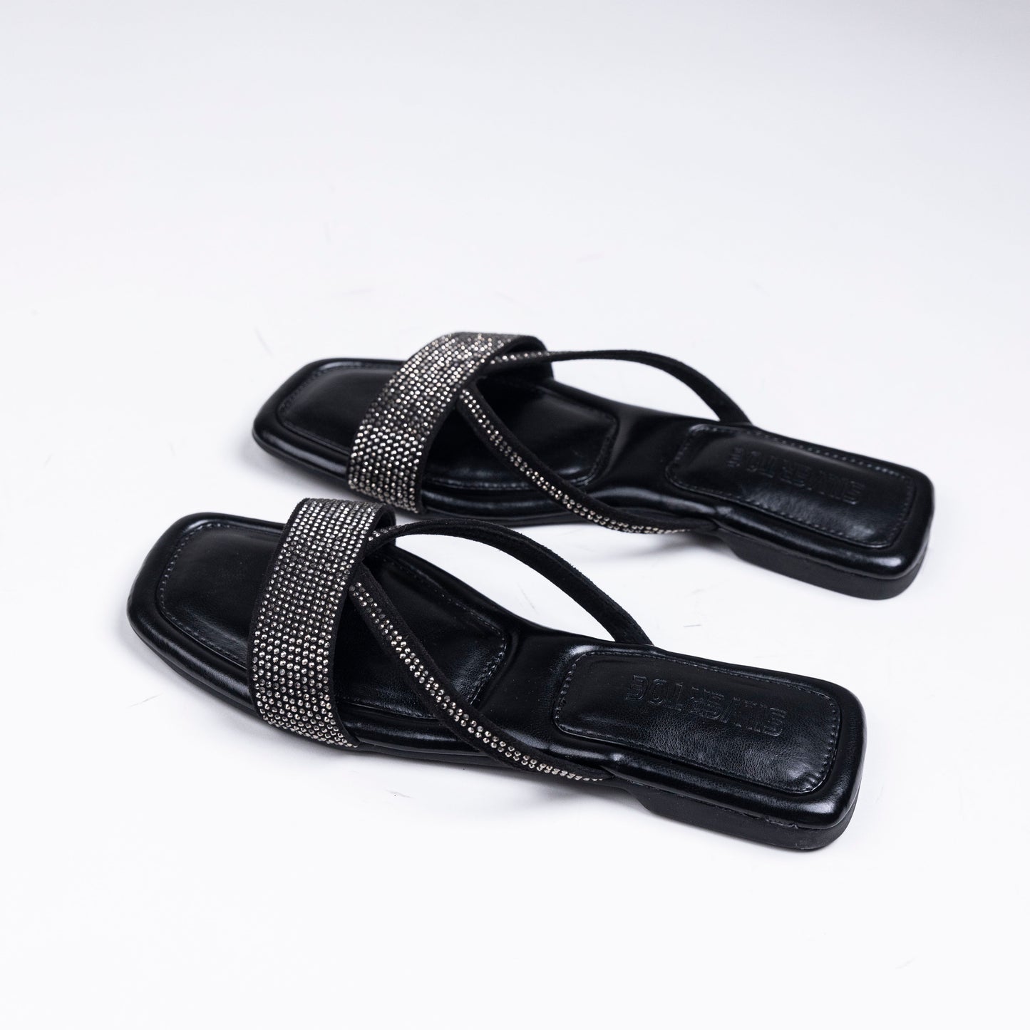 Faux Leather Vegan Black Strappy Sequins Sandals