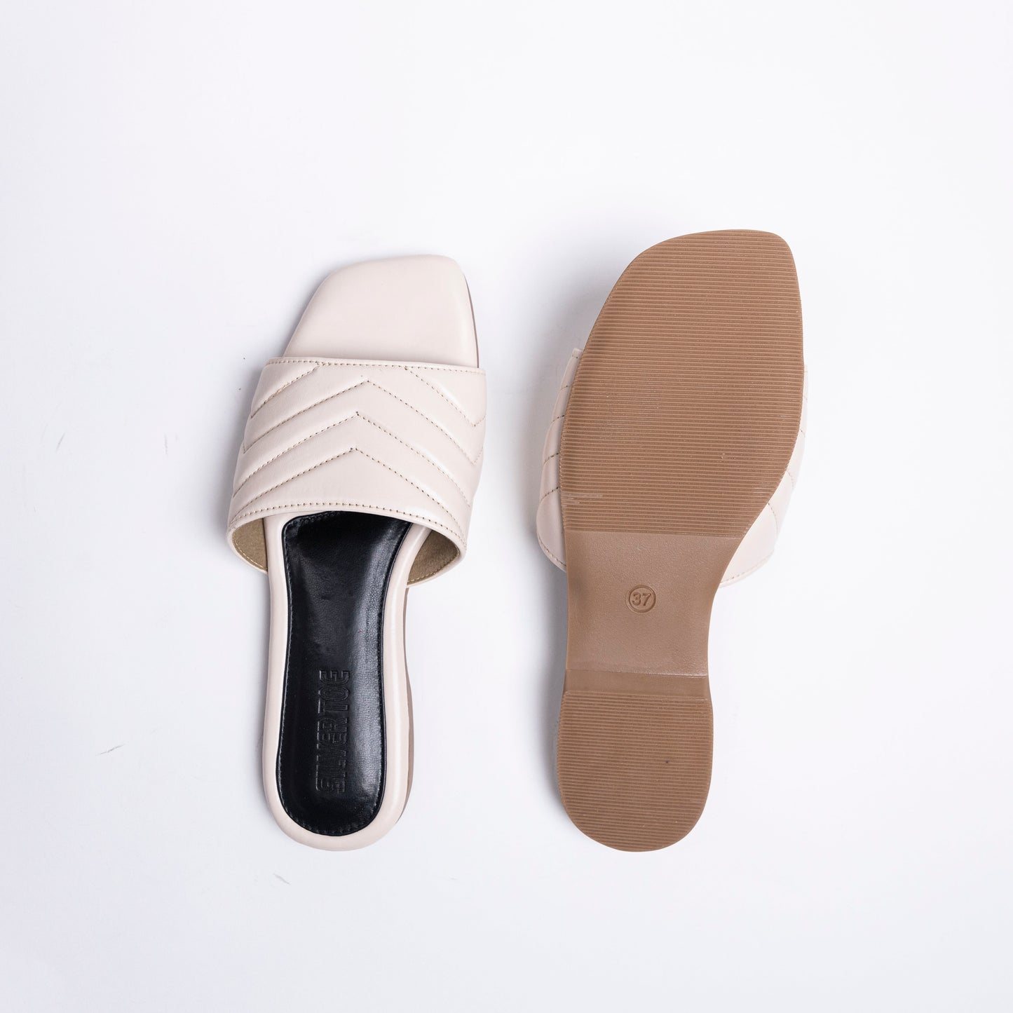 Faux Leather Vegan Off White Quilted Sandals