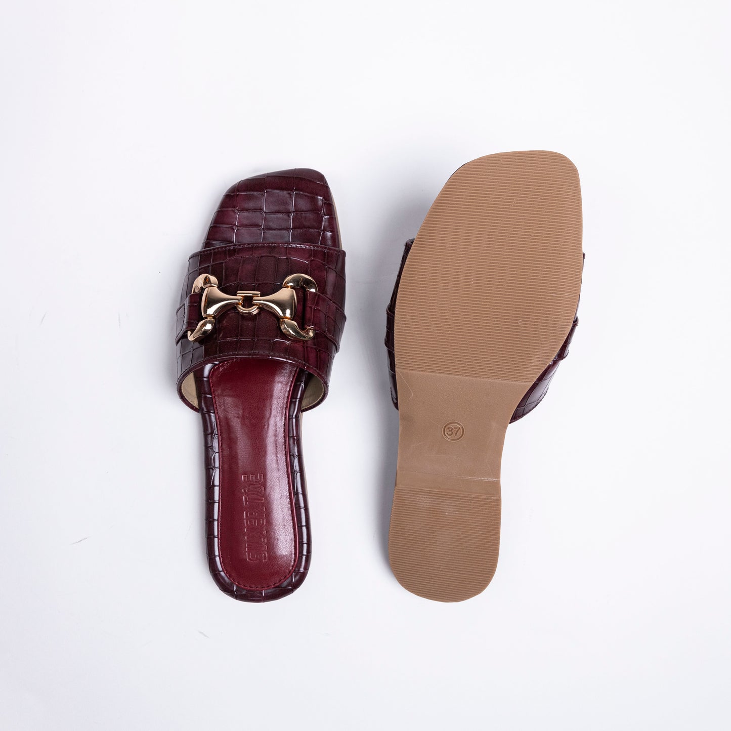 Faux Leather Vegan Cherry Croco Horseshoe Sandals