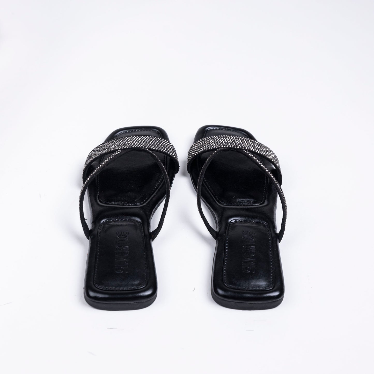 Faux Leather Vegan Black Strappy Sequins Sandals