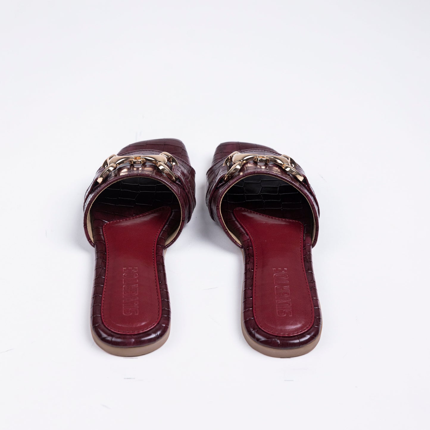 Faux Leather Vegan Cherry Croco Horseshoe Sandals