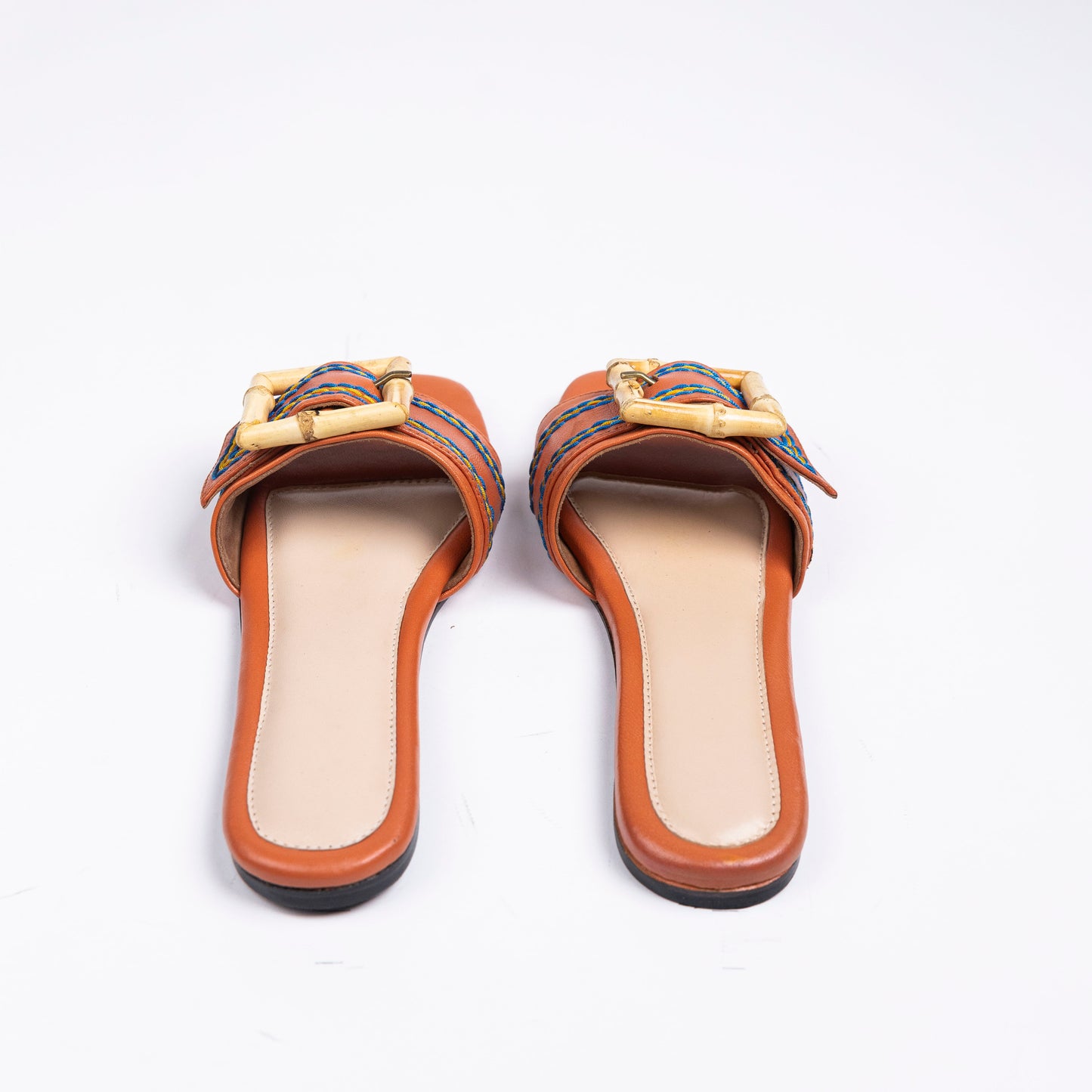 Hand Embroidered Orange Pure Leather Sandals