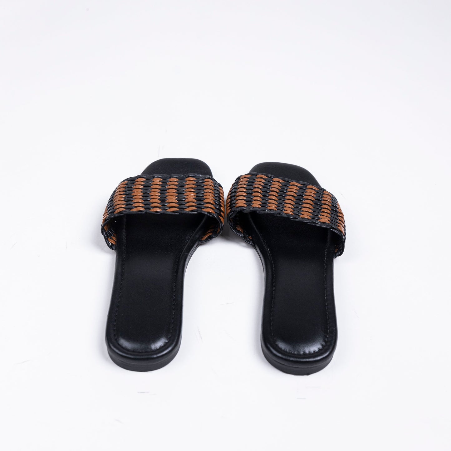 Woven Pure Leather Black Tan Sandals