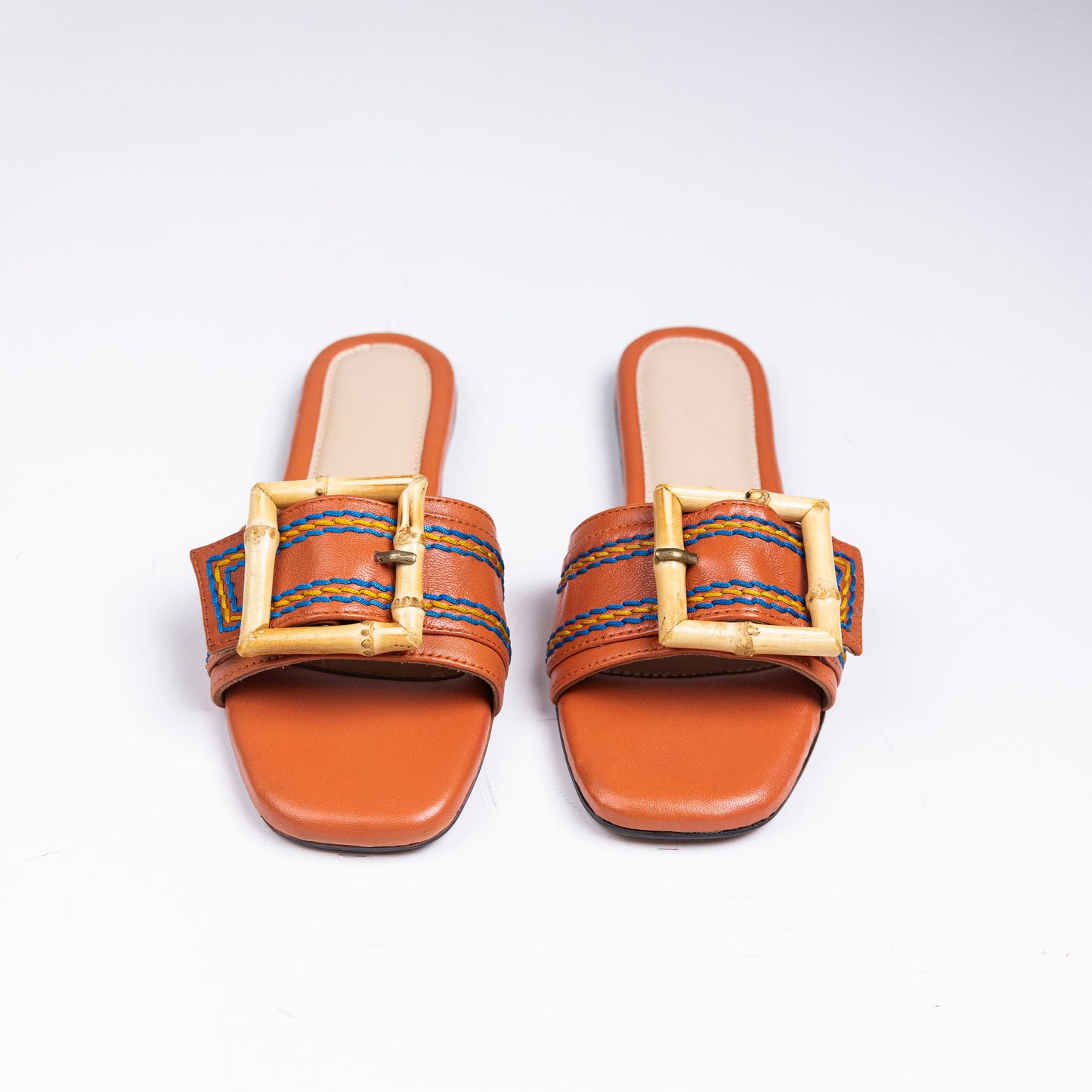 Hand Embroidered Orange Pure Leather Sandals