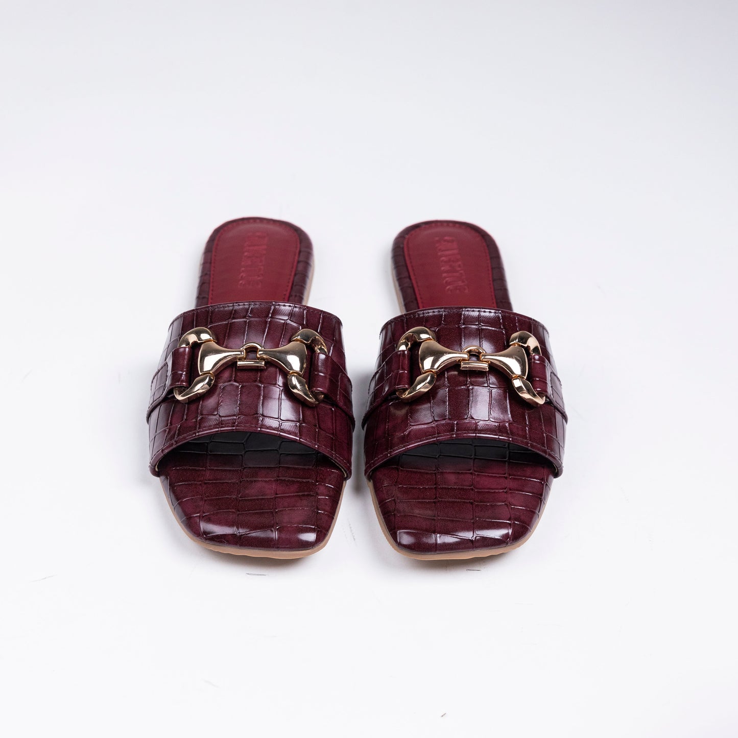 Faux Leather Vegan Cherry Croco Horseshoe Sandals