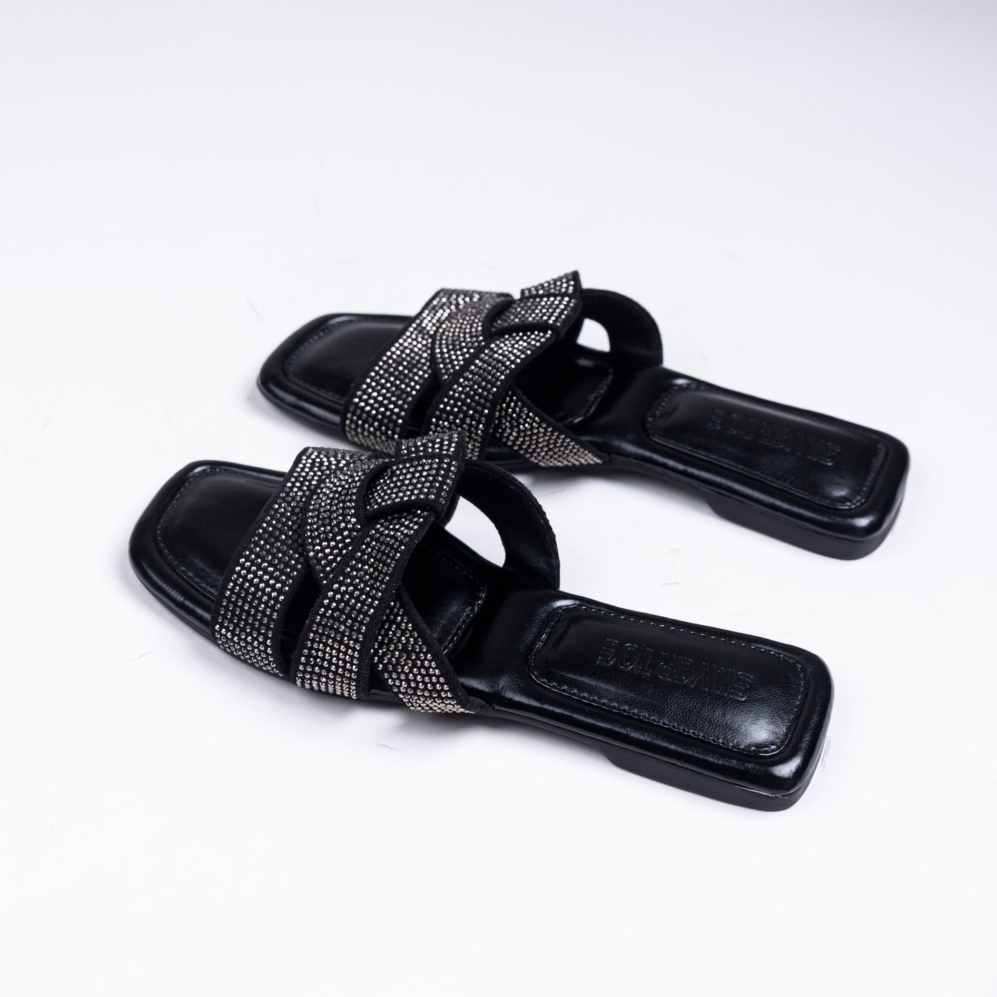Faux Leather Vegan Overlap Embellished Sandals