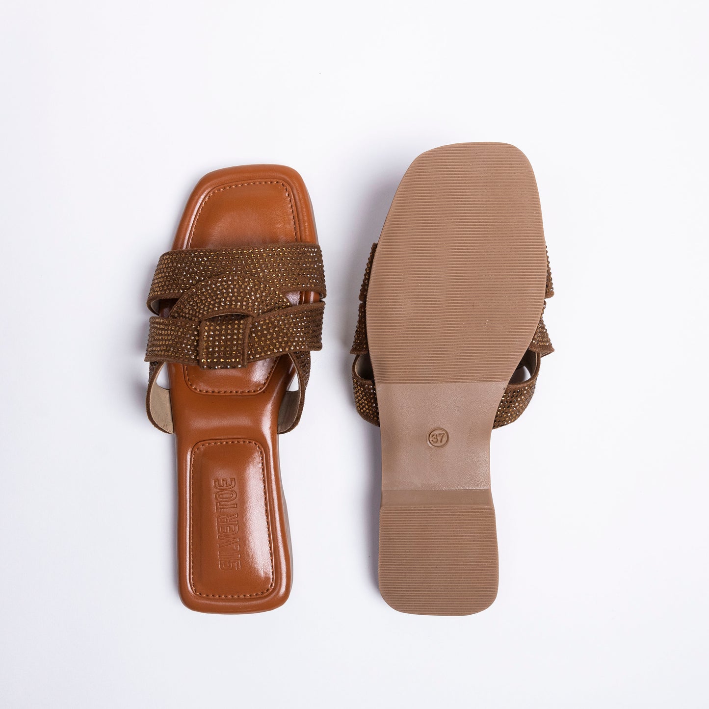 Faux Leather Vegan Overlap Embellished Sandals