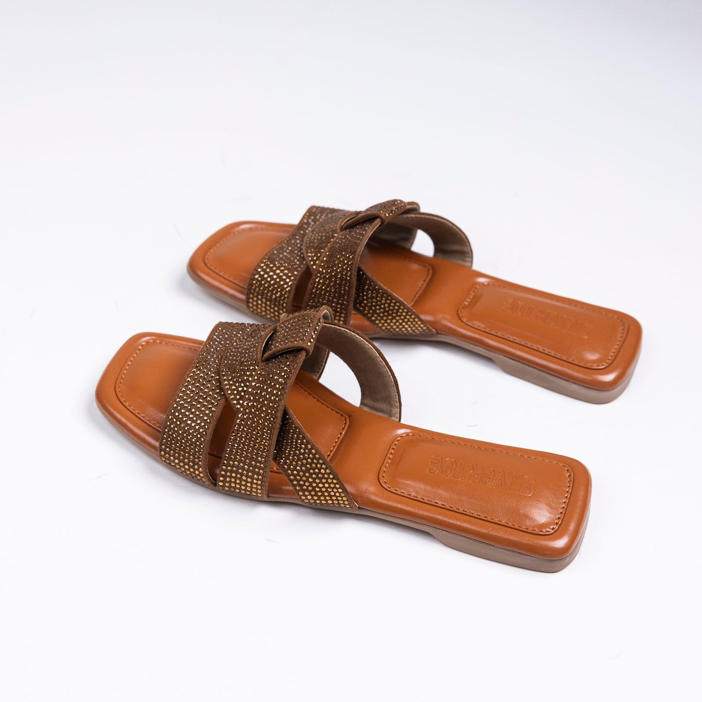 Faux Leather Vegan Overlap Embellished Sandals